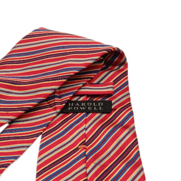 Harold Powell Silk Tie Men’s 60.5” Red Blue Thin Stripe Vtg 90s Luxury Wide New - Picture 4 of 4